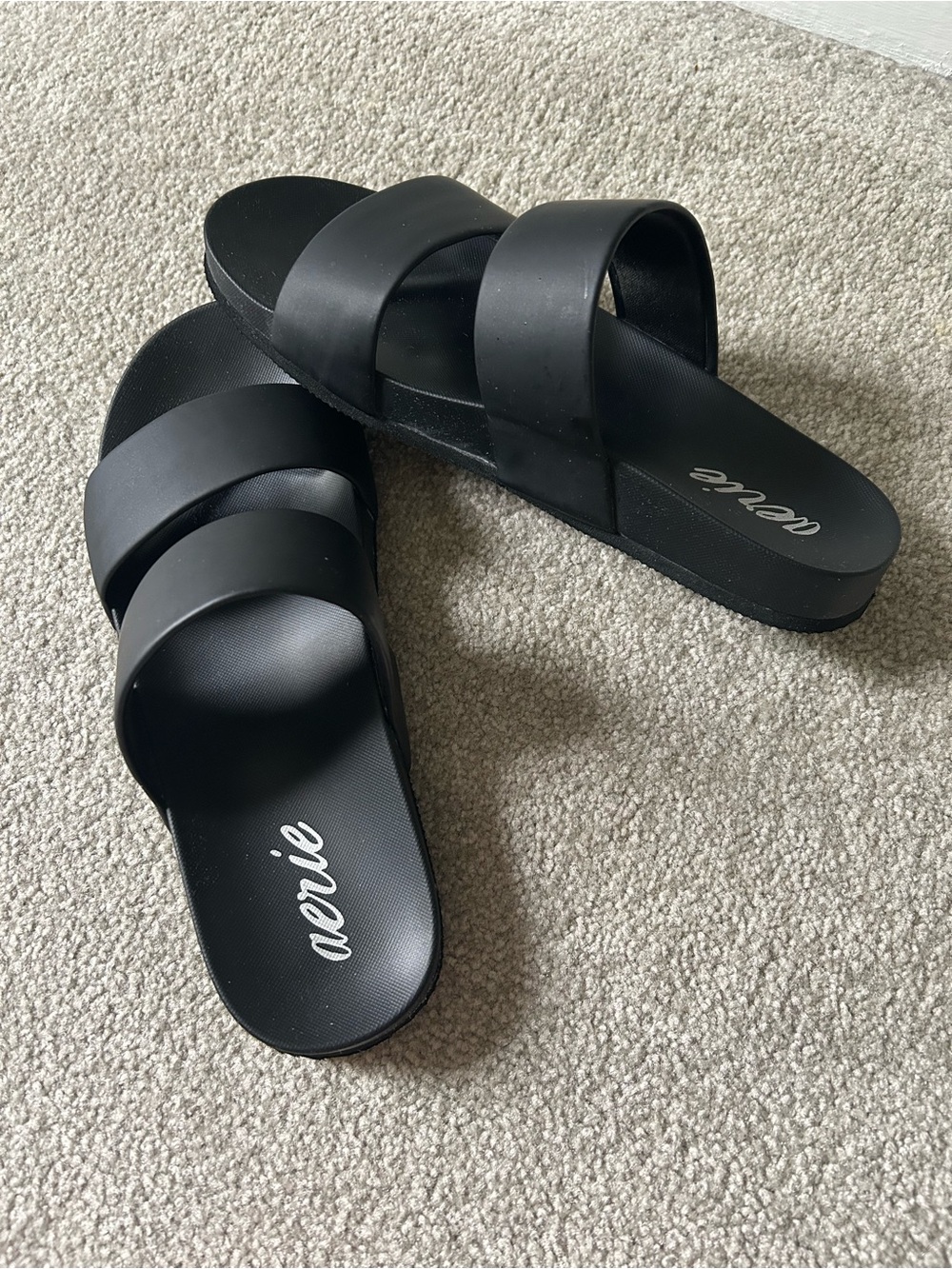 aerie Black Double-Strap Slide Sandals - Picture 2 of 4